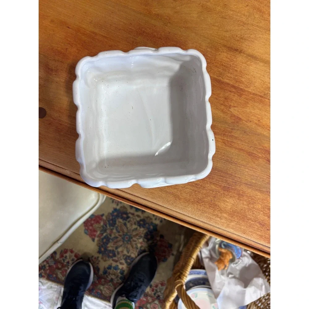 Teleflora Gift Ceramic Basketweave Planter White Floral Square Vase Cottagecore